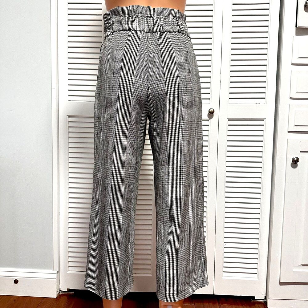 ZARA TRF Plaid Paperbag Waist Cropped Pants Belted Wide Leg XS - Picture 2 of 7